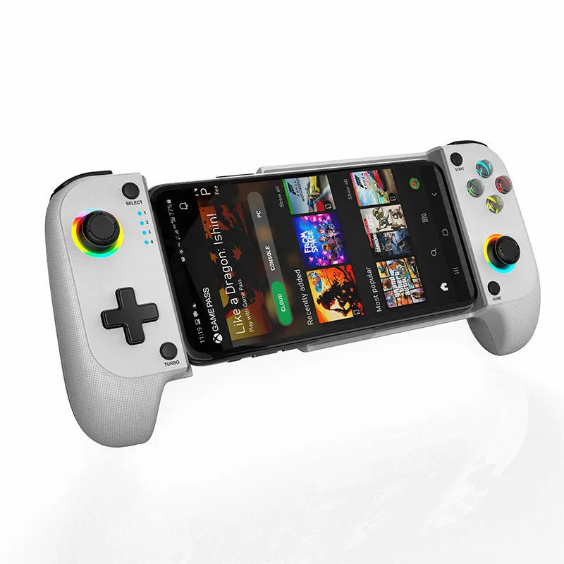 Bluetooth wireless game controller for smartphones in black, red and blue, or white colours
