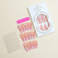Super long pointed false nails with French spot drill bow design and love pattern in colour XB-70-48.