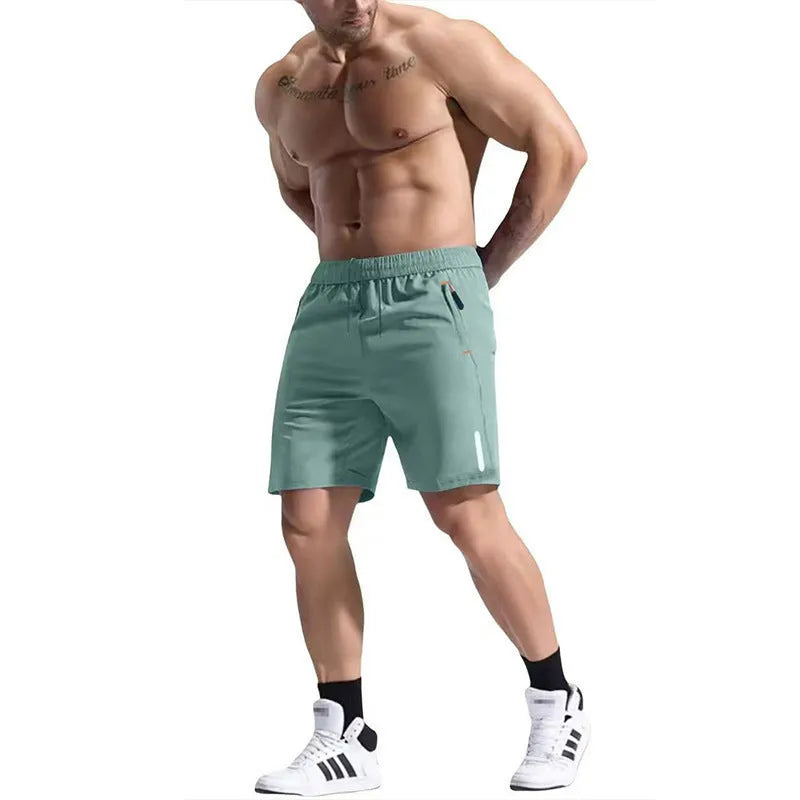 Men's grey bamboo fibre sports shorts with an elastic drawstring waistband.