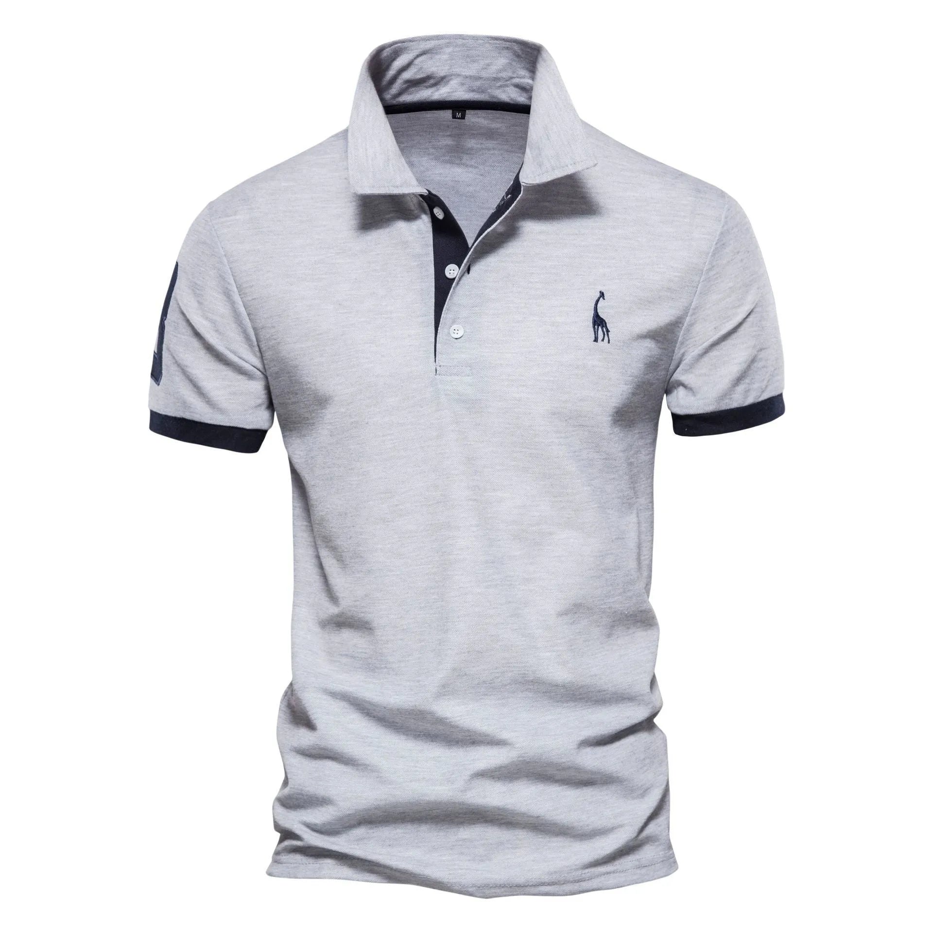Men's slim fit short sleeve t-shirt featuring a deer embroidery design on the chest.
