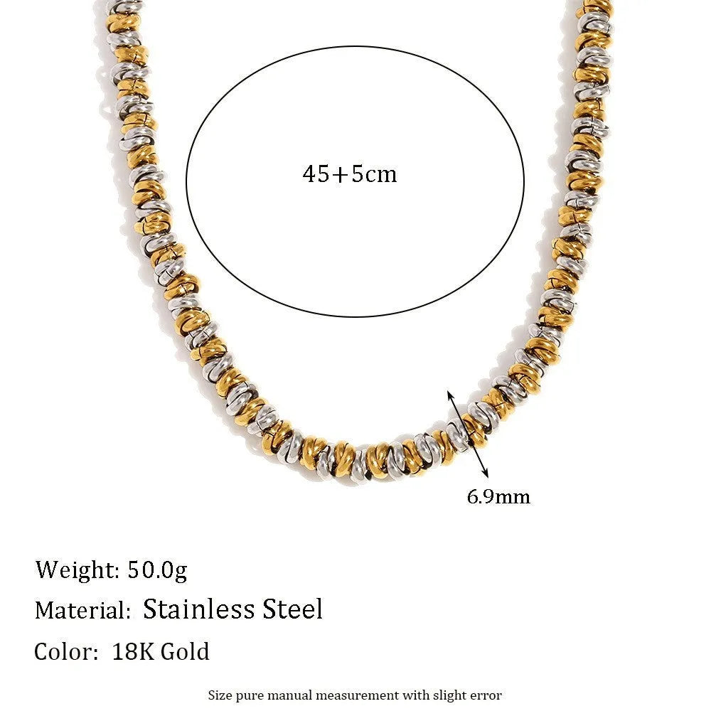 Gold colour jewellery set with geometry round ring design including earrings, necklace, and bracelet