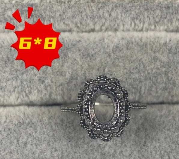 Korean style oval denier ring ornament with 6x8mm stone and star detail on electroplated copper.