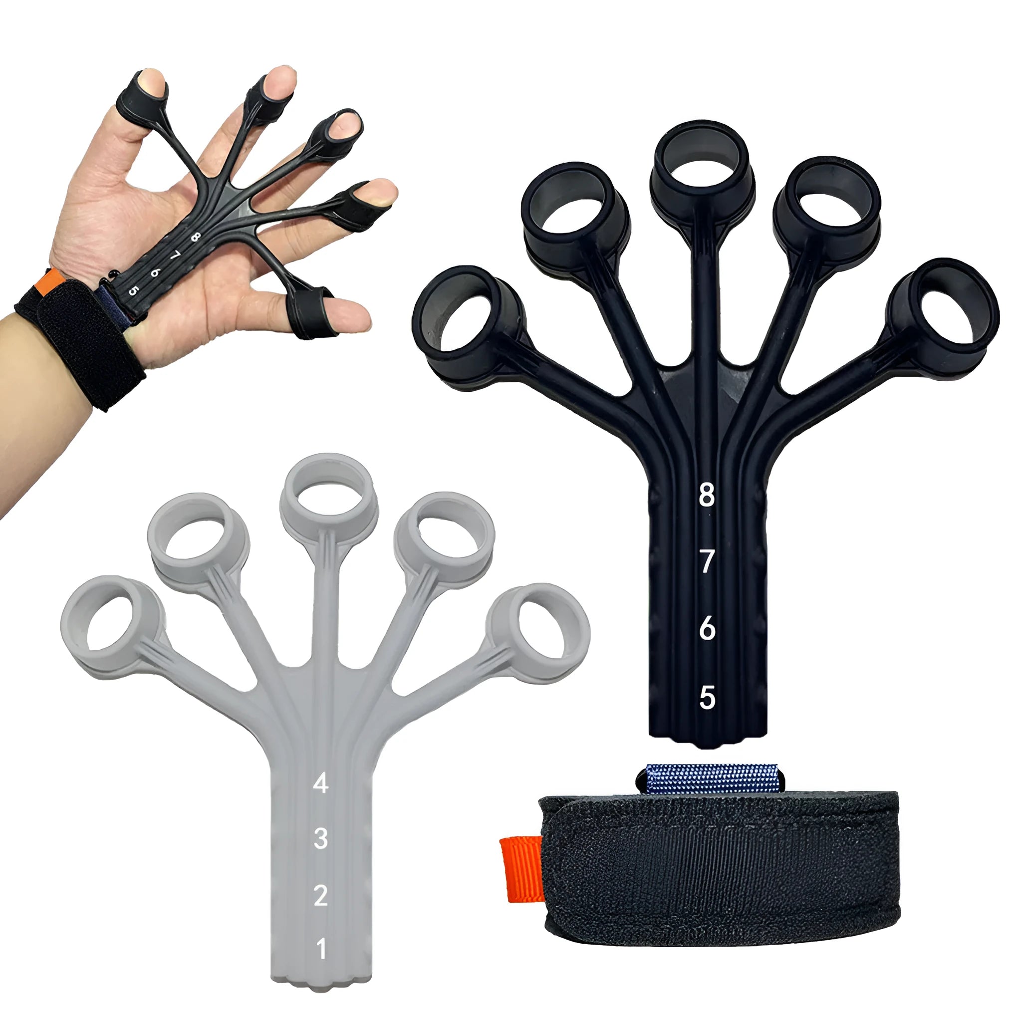 Silicone finger flexion extension trainer with adjustable belt for adult rehabilitation