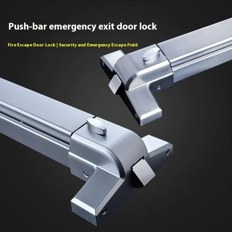 Stainless steel fire door push lock with minimalist external handle for single doors