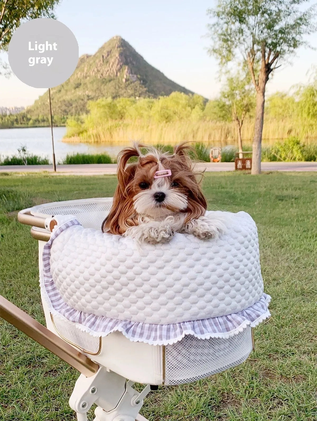 Pure cotton pet stroller three-piece set with towel, cushion and pillow in floral pattern