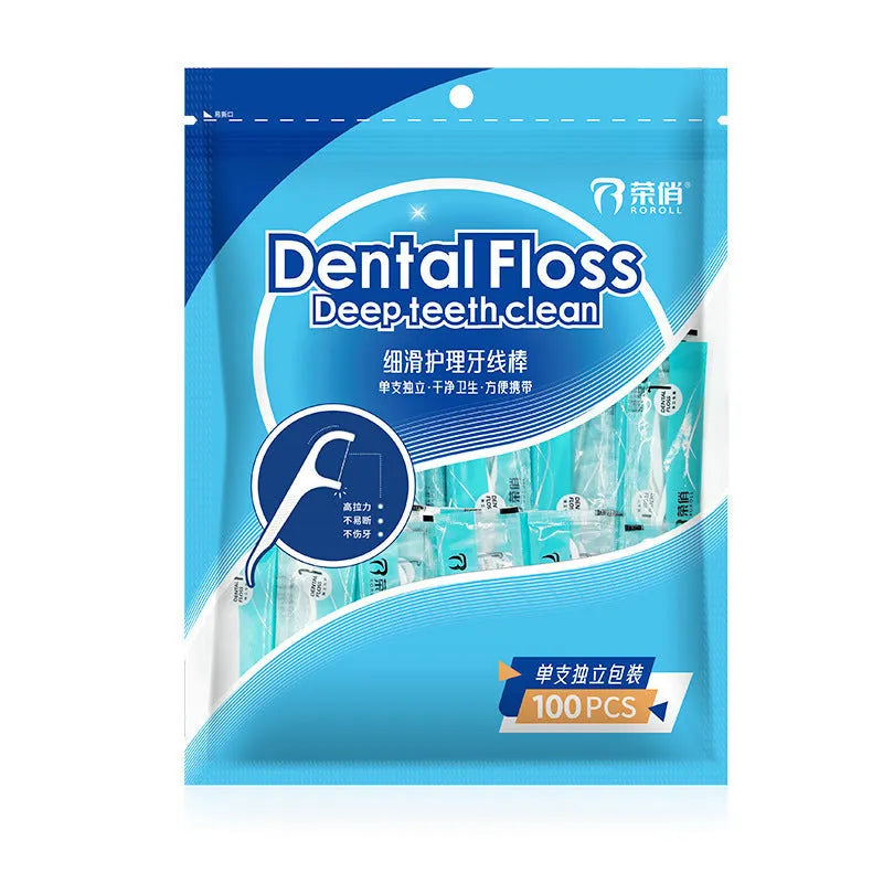 Disposable dental floss in portable bag packaging with independent single packs
