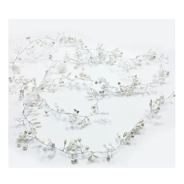 Bridal pearl hair band in silver, gold KC and rose gold colours with three length options