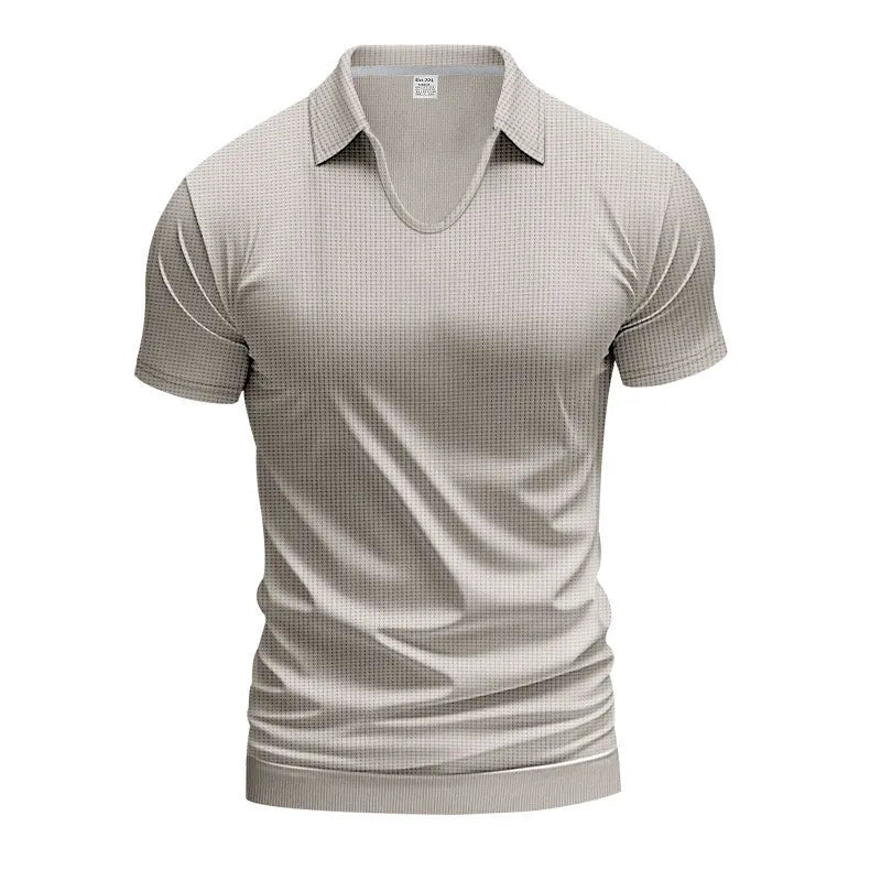 Men's casual V-neck short sleeve t-shirt in cotton blend fabric available in six colours with loose fit