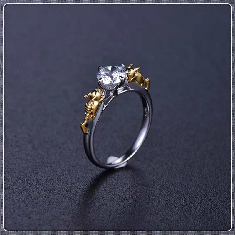Crystal crown cosplay ring with black gold plating on copper base, showing crown modelling detail.