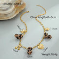 Women's stainless steel leopard pendant necklace with love heart and flower details on 41-50cm adjustable chain
