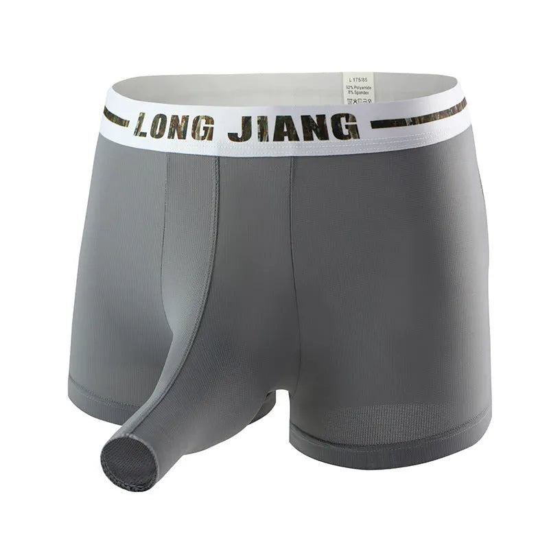 Men's solid colour ice silk boxer shorts in mid-waist trunk style