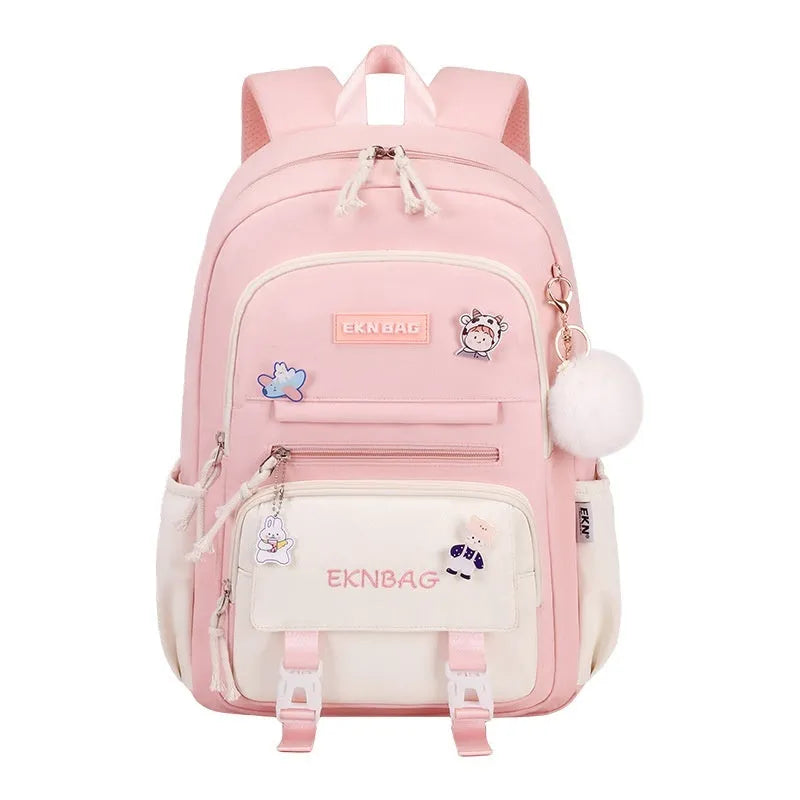 Girls' school backpack in Oxford cloth with curved shoulder straps and spine protection