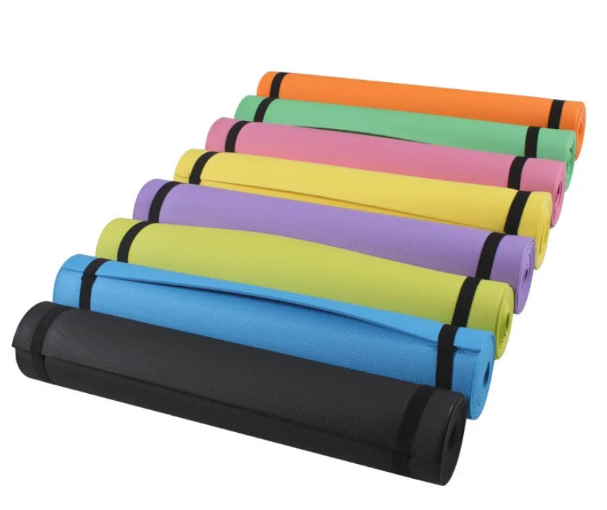 EVA yoga mat in various colours showing 4mm and 6mm thickness options