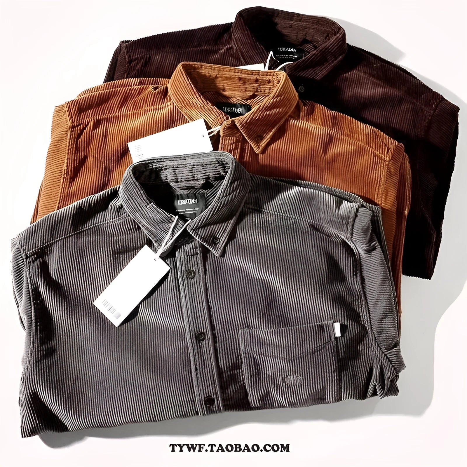 Caramel and grey corduroy loose fit shirt with long sleeves and cardigan style
