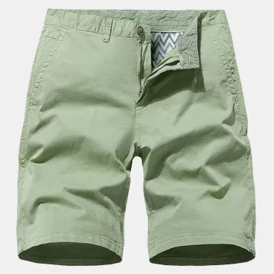 Blue printed denim shorts for men with a loose straight-leg fit and elasticated waistband.