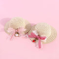 Handmade adjustable bowknot pet hat for dog or cat in cartoon style, showing colour options.