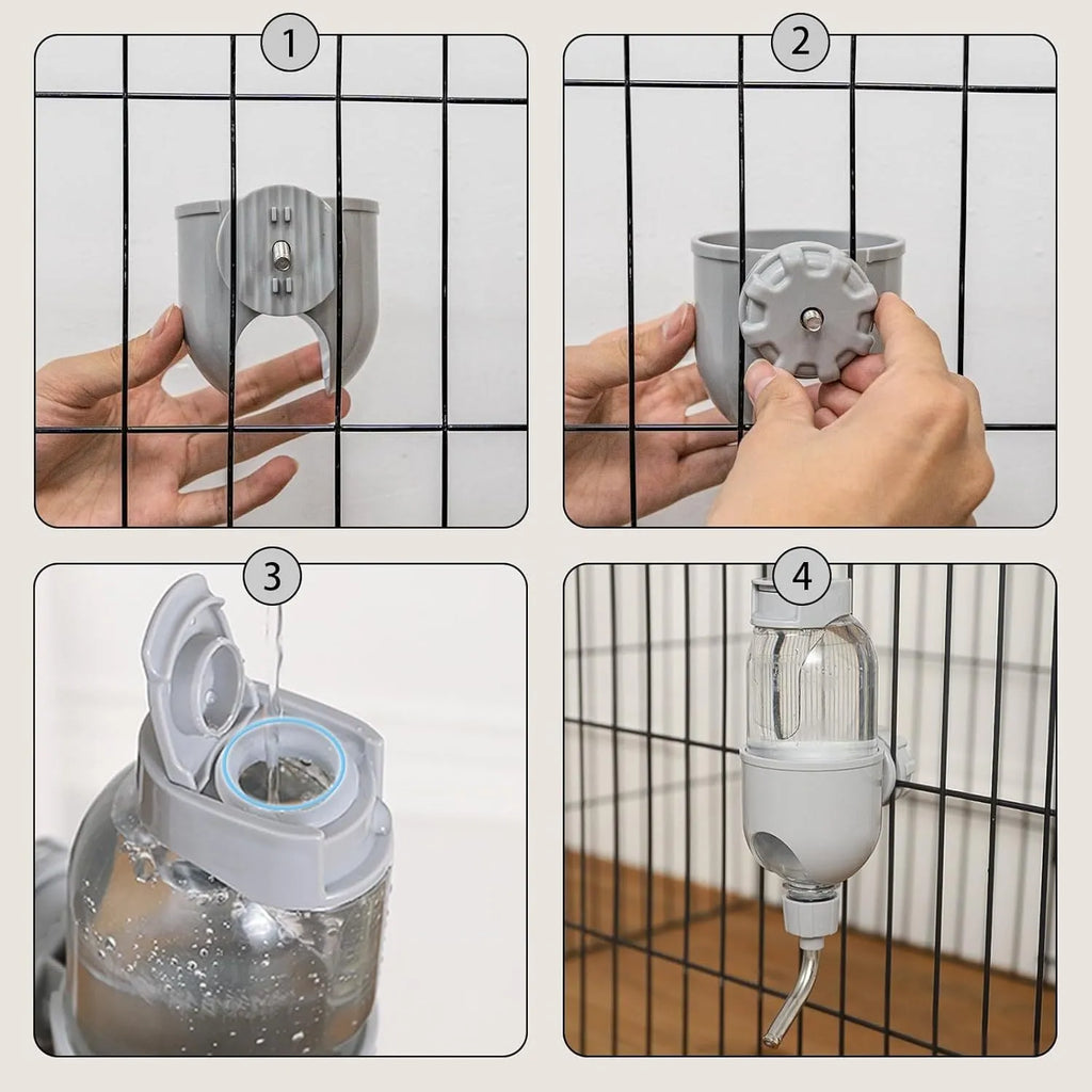 Blue small animal cage water bottle with rotatable nozzle and metal clip for rabbits and guinea pigs.