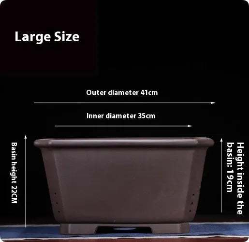 Large Chinese-style antique purple clay flower pot for indoor bonsai trees.