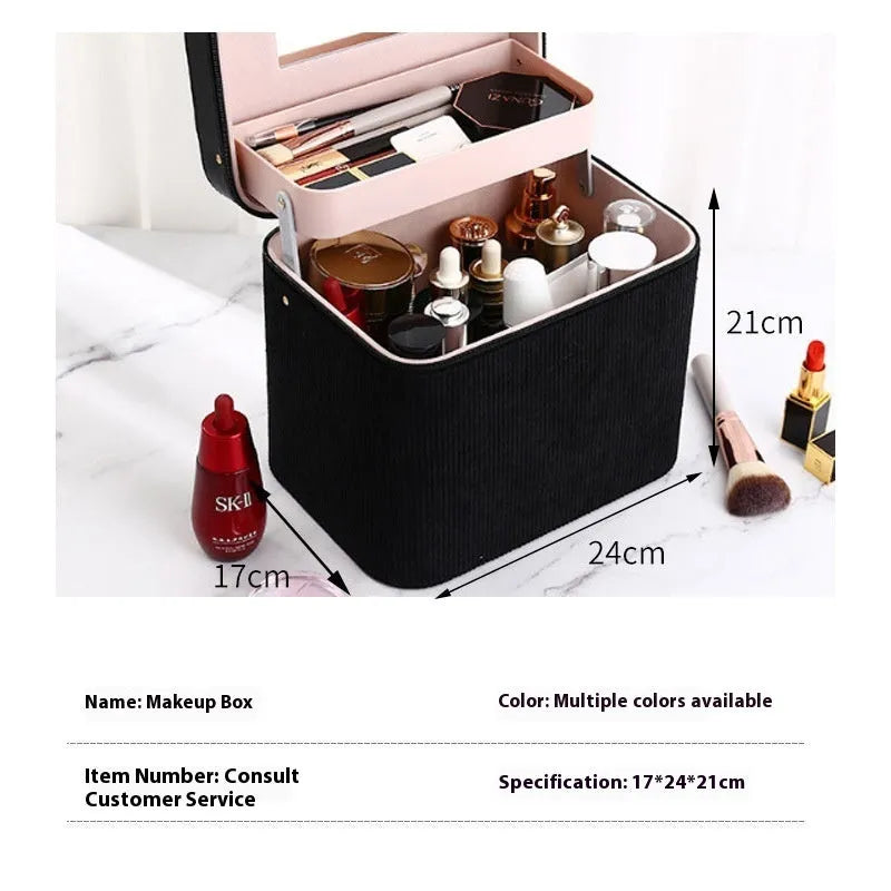 Large capacity cordurog cosmetic storage case in solid colour with polyester cotton lining
