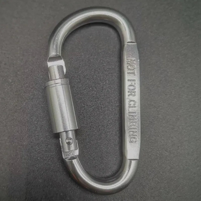 D-type aluminium climbing carabiner with twist-lock gate in multiple colour options showing 8cm flat profile