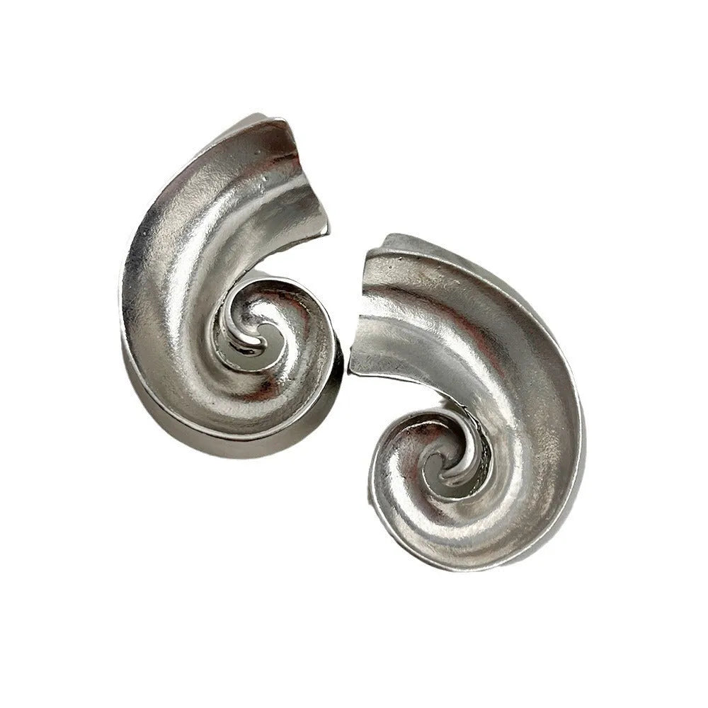 Geometric retro ear studs in gold and silver electroplated alloy, approximately 5cm size with stud fastening