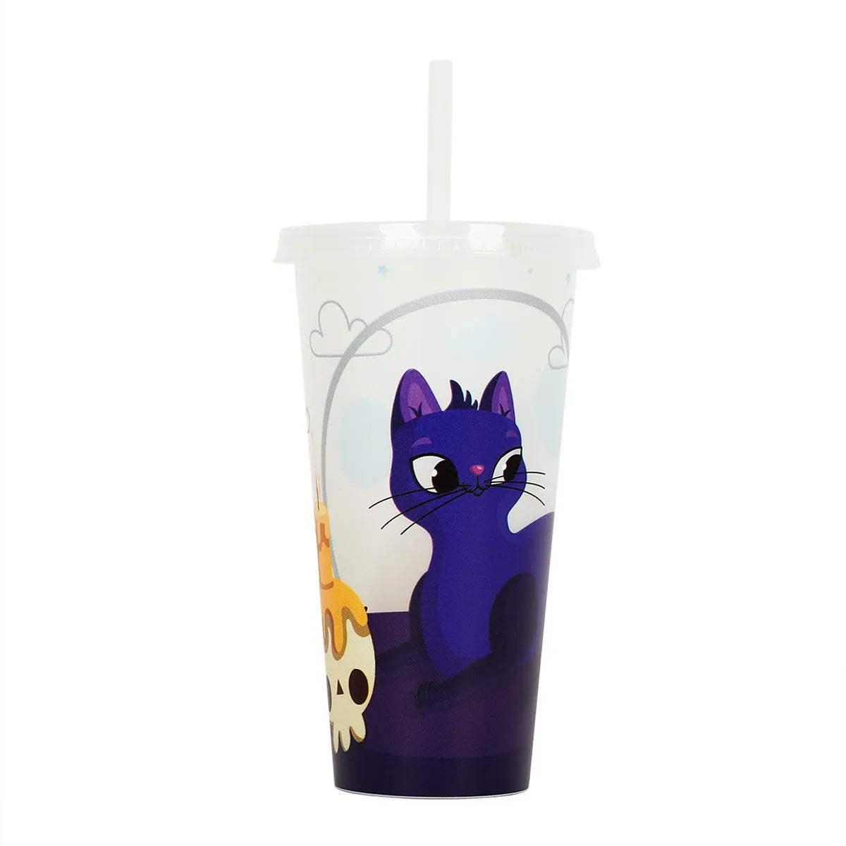 720ml Halloween-themed plastic sippy cup with luminous design and straw in cylindrical shape