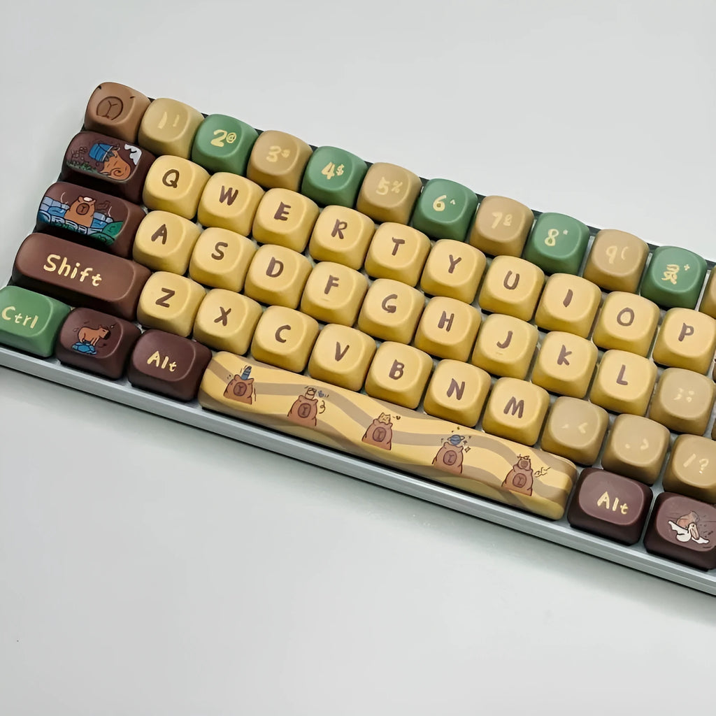 Capabala MOA profile mechanical keyboard keycap set with 130 colourful keys laid out.