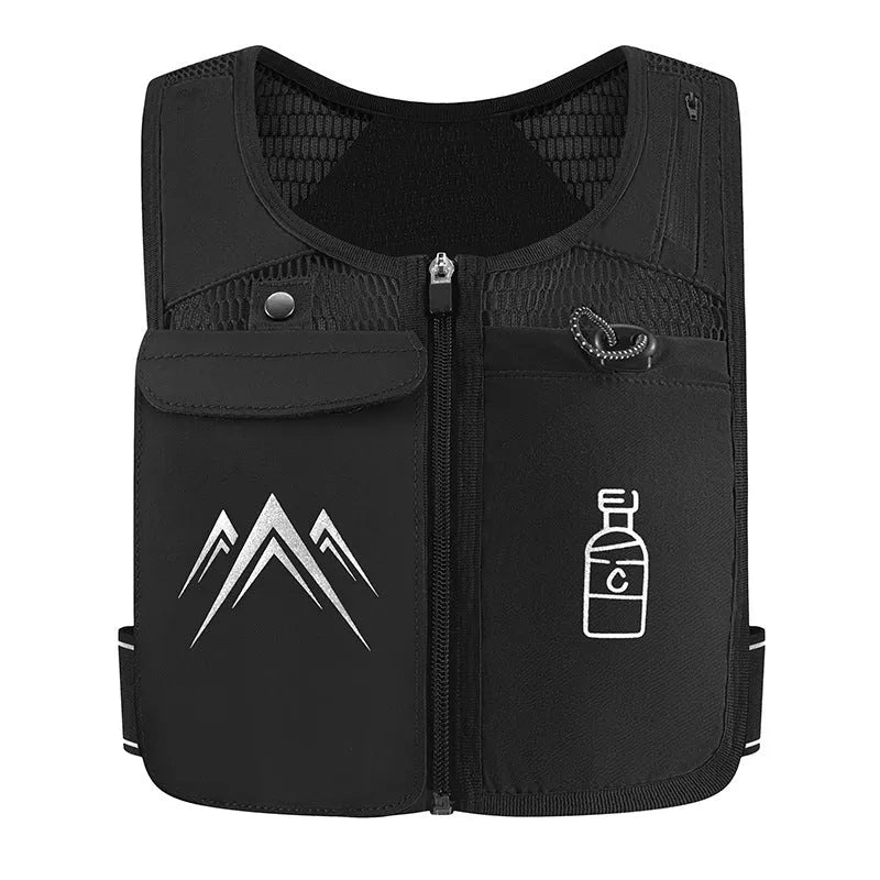 Sports running vest with integrated phone pocket in breathable mesh fabric