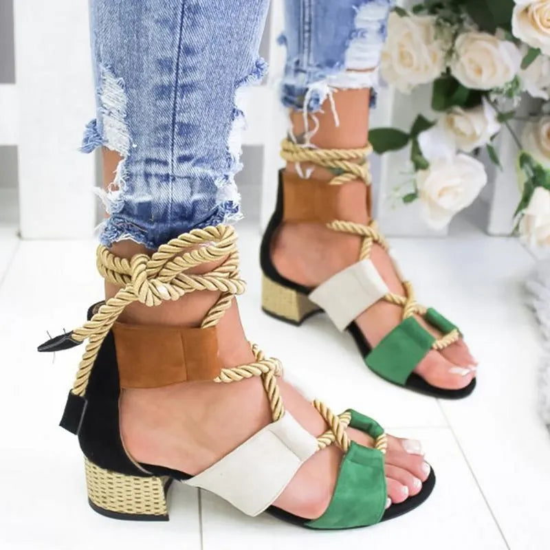 Women's beige suede sandals with front strap, fish mouth toe, and a colour-matching middle heel