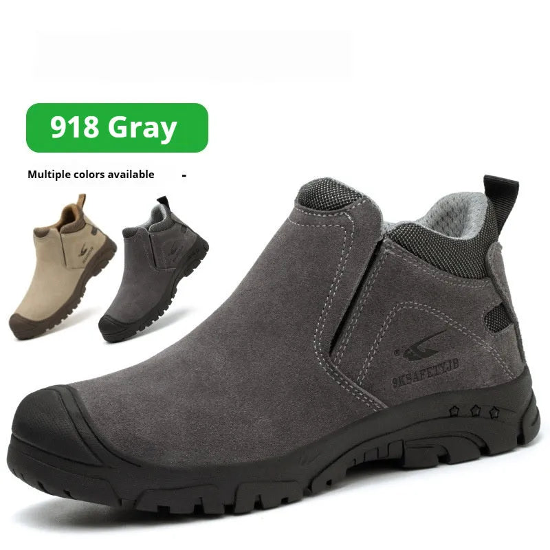 Four Seasons lightweight welder safety shoes with steel toe cap in sand colour with front lace-up closure