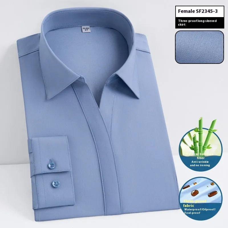 Men's slim fit business shirt in bamboo fibre with square collar, shown in a solid colour.