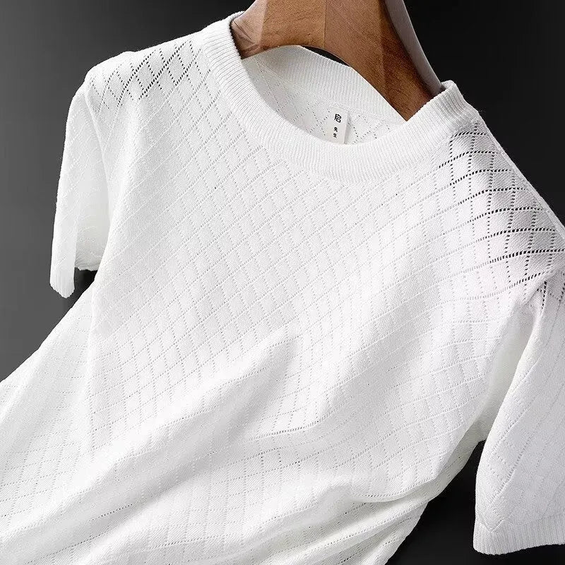 Men's black and white V-neck and round neck t-shirts in Korean style chemical fibre blend fabric