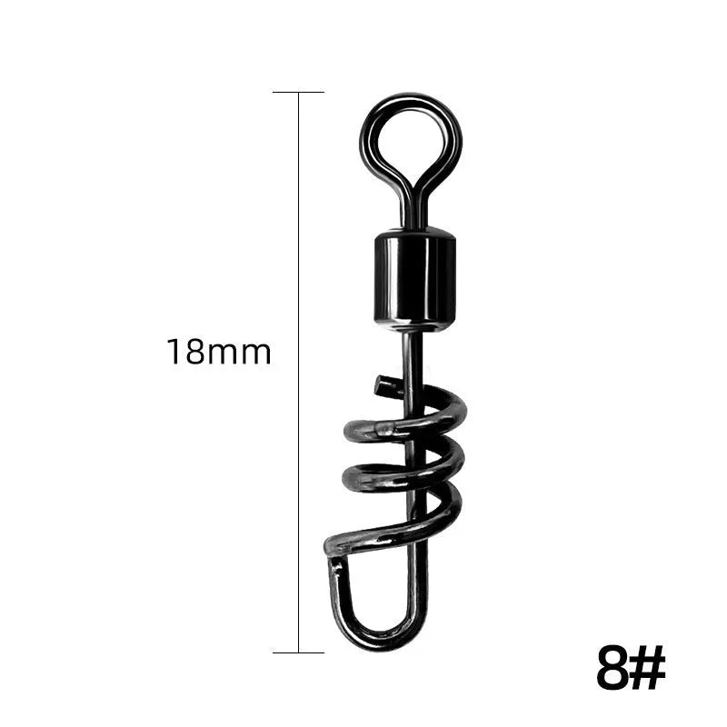 Stainless steel and copper fishing swivel connector with 8-shaped ring in seven colour-coded sizes.