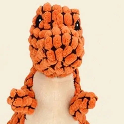 Bite-resistant dog chew toy with sound in orange colour, measuring 35cm long