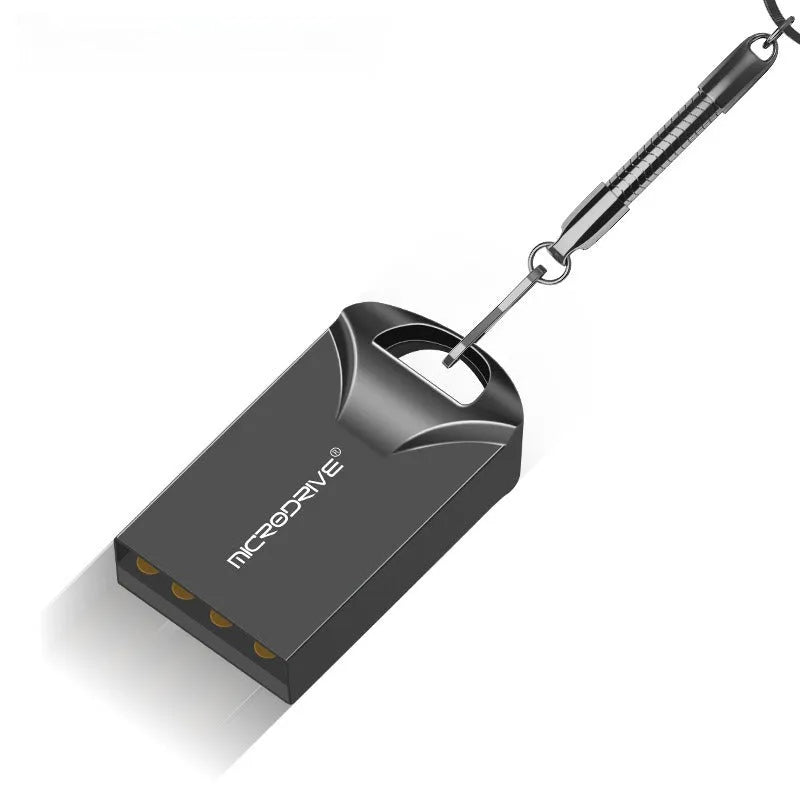 Mini metal USB flash drive in black and silver colours showing compact 23x12x8mm dimensions