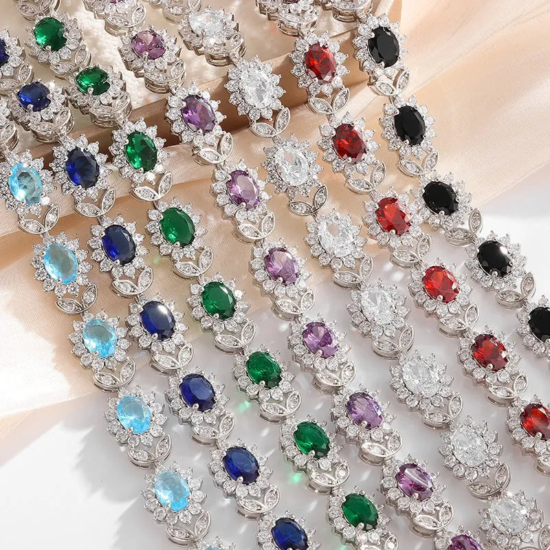 Women's electroplated alloy bracelet with inlaid zircon detailing in multiple colour options