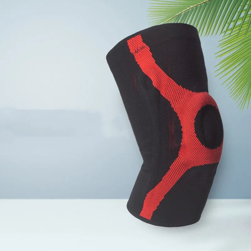 Silicone non-slip sports knee pads in red and grey colours for running climbing protection