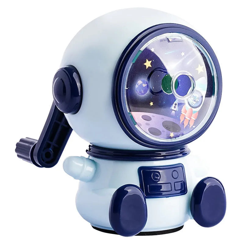 Cartoon astronaut manual pencil sharpener in blue or pink colours with three adjustable levels