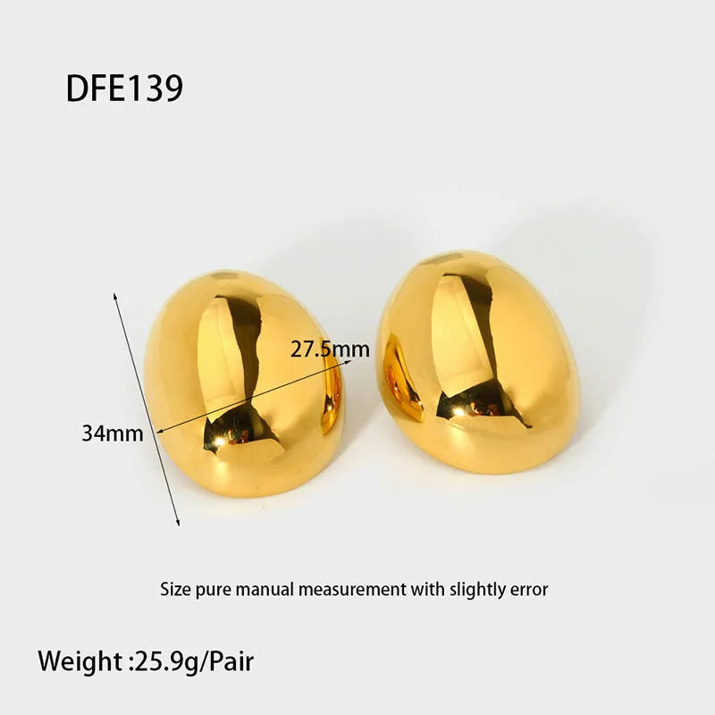 Geometric stainless steel ear studs with 18K gold plating and glazed surface