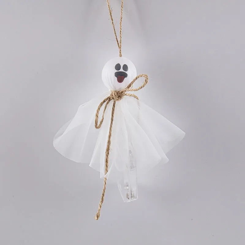 Halloween ghost-themed LED string lights with colourful beads and a battery box for cord-free decoration.