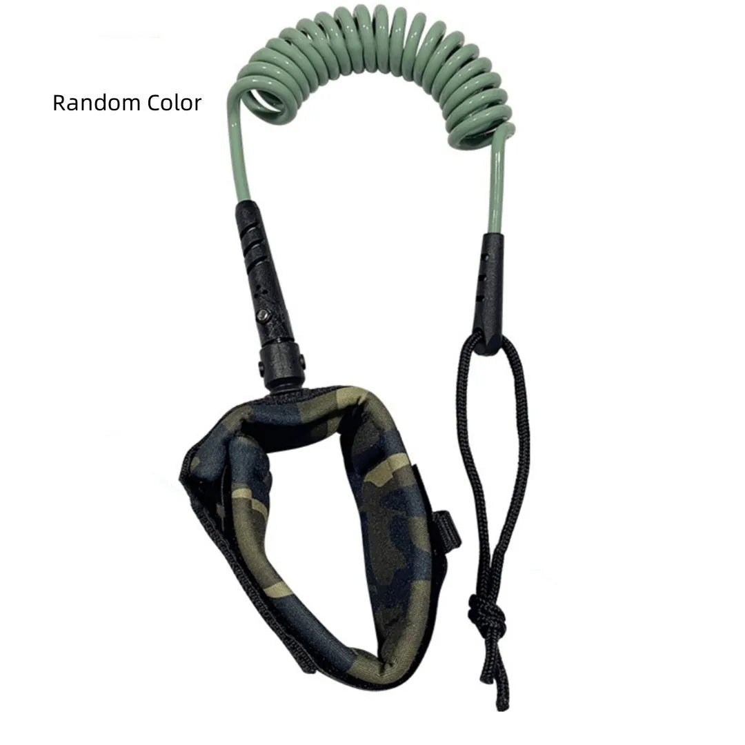 Surfboard hand holding rope with high elastic pulp fibre construction showing attachment point for watercraft equipment