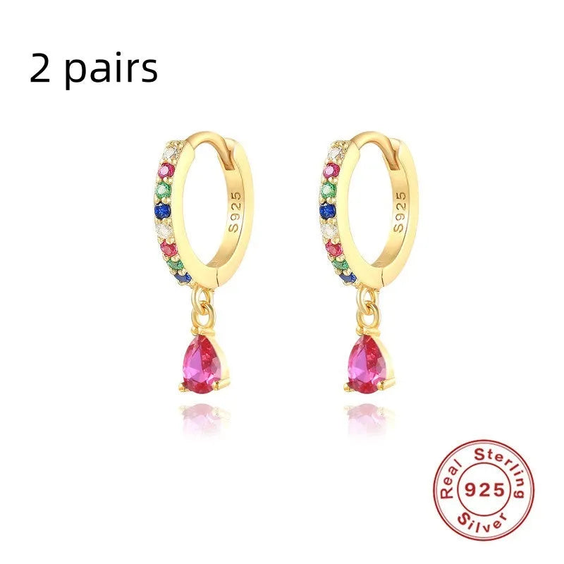 S925 sterling silver water drop earrings with geometric shape and diamond/gemstone accent options