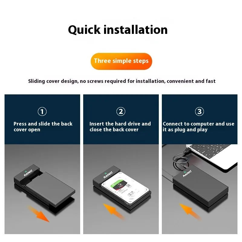 3.5-inch USB 3.0 SATA hard disk box enclosure in ABS plastic with sliding cover design