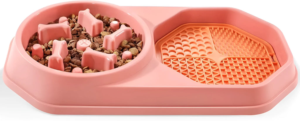 Blue interactive slow feeder dog bowl with puzzle pattern and non-slip base for small medium sized dogs