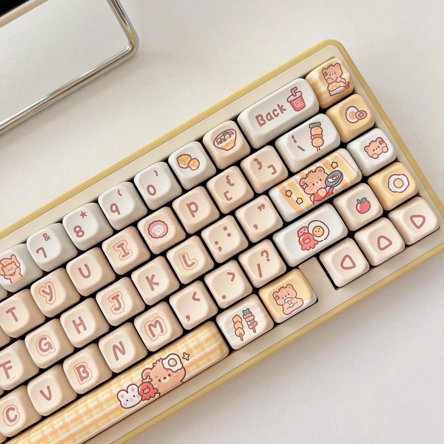 PBT key caps with rabbit bear restaurant thermal sublimation design in EOA height profile