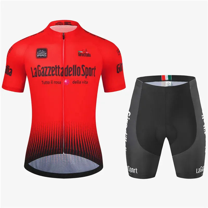 Road bike cycling clothing set in quick-dry polyester fabric showing short sleeve design and available colour options