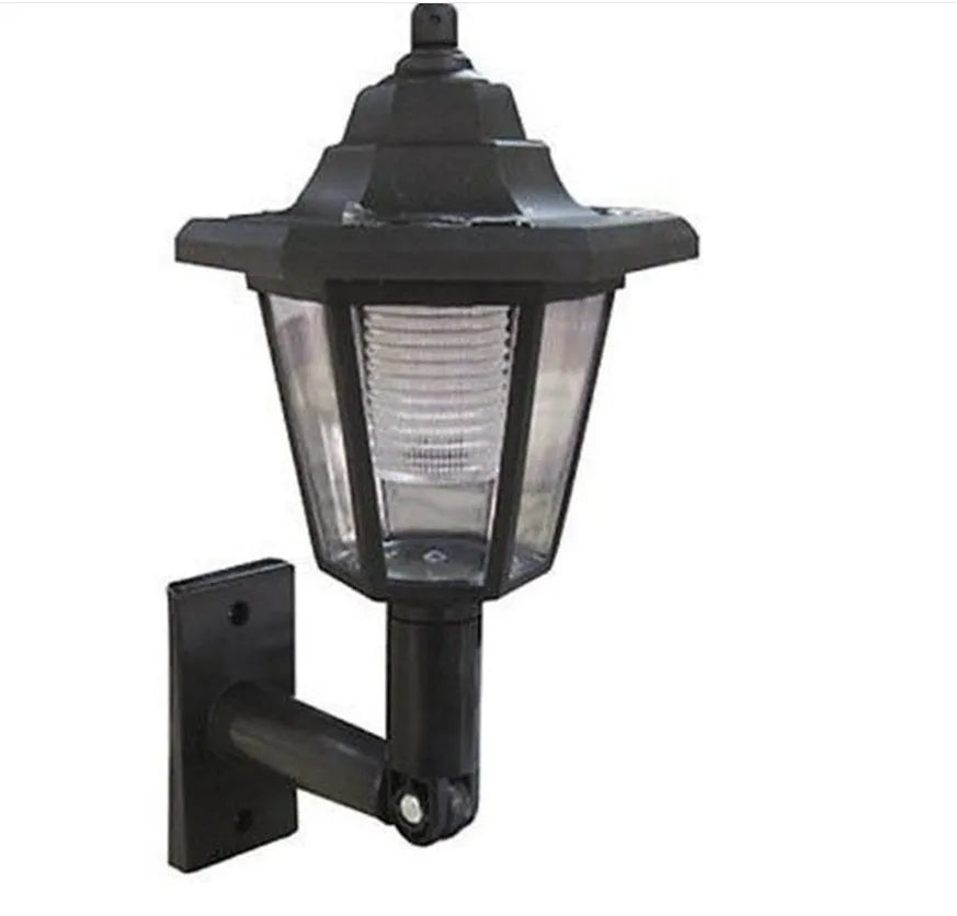 Black hexagonal solar wall lamp with light sensor for outdoor garden lighting