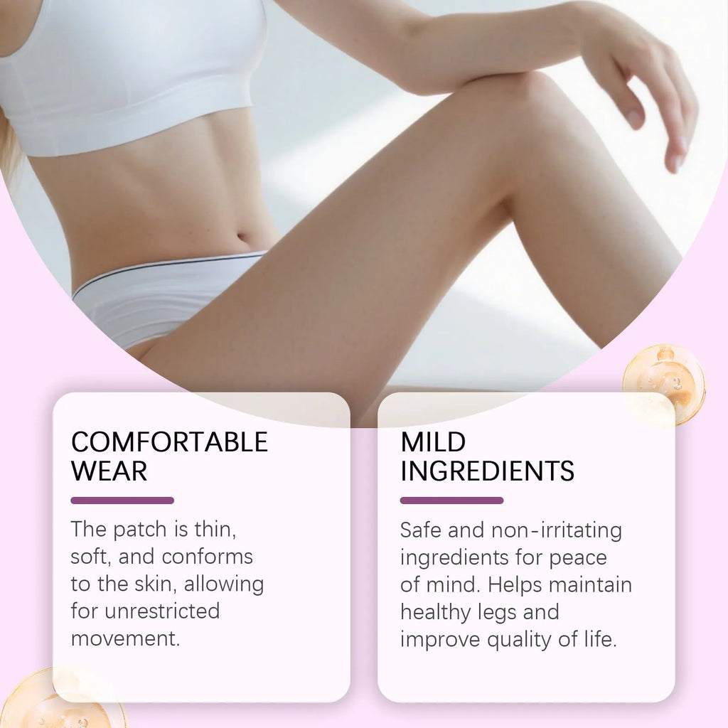 A pack of 12 leg care massage patches with plant ingredients for nourishing, cooling relief.