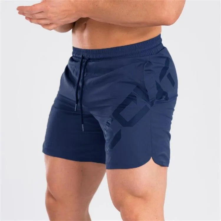 Men's elastic thin training running shorts in knee-length design with quick-drying nylon blend fabric
