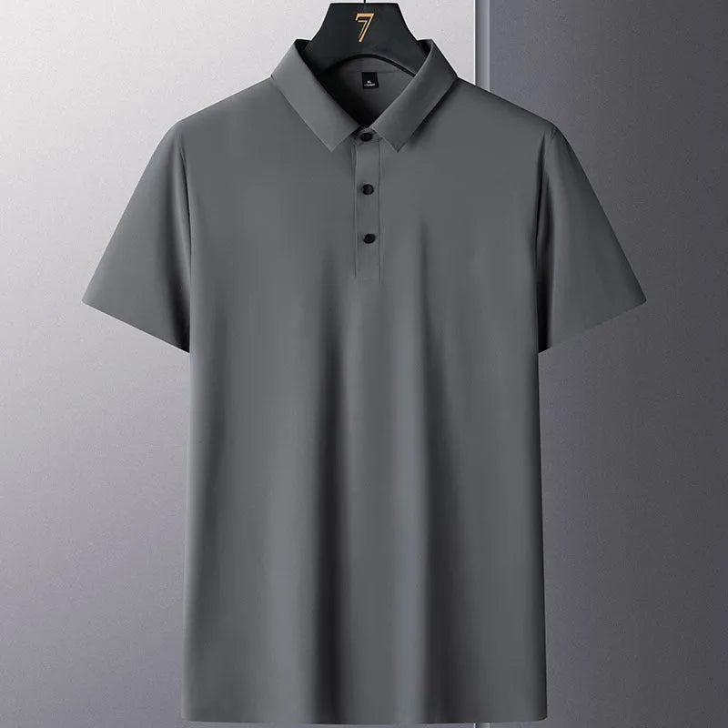 Men's non-ironing solid colour short sleeve business casual top in nylon fabric